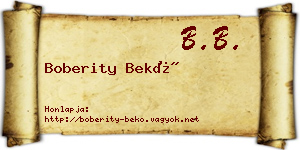 Boberity Bekő névjegykártya